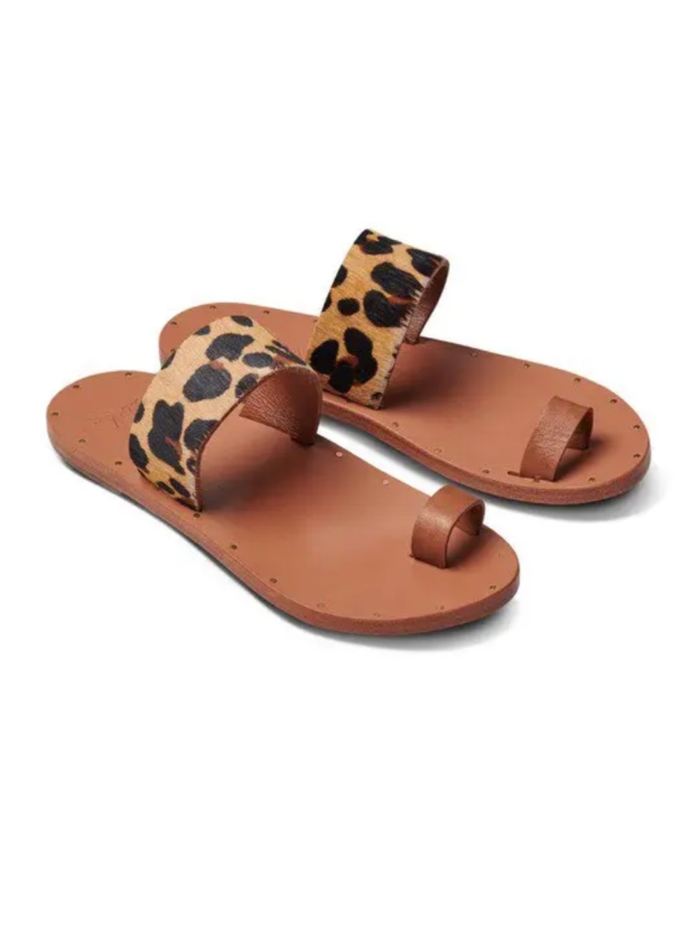 New Beek Sibia leopard print toe ring leather tan sandals sz 11 vacation boho